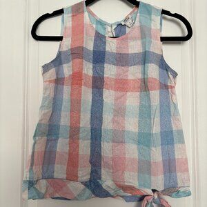 J.Crew Sleeveless Plaid Tie-Hem Top